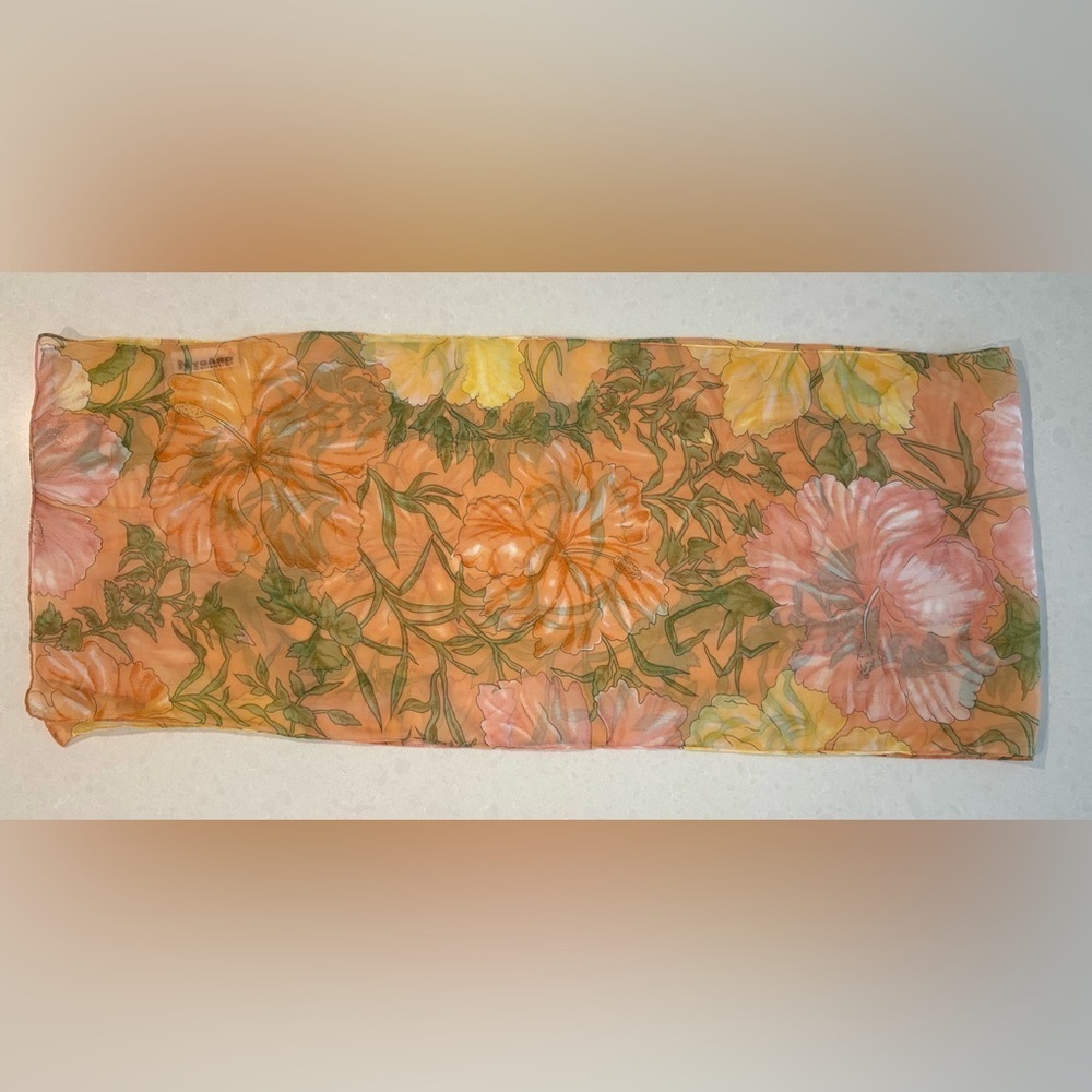 Nygard Collection Vintage-Style Floral Scarf - Peach, Yellow & Green - Picture 5 of 10